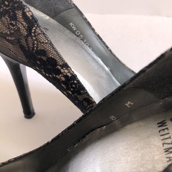 Stuart Weitzman Satin & Lace Peep Toe Pumps - Picture 9 of 9